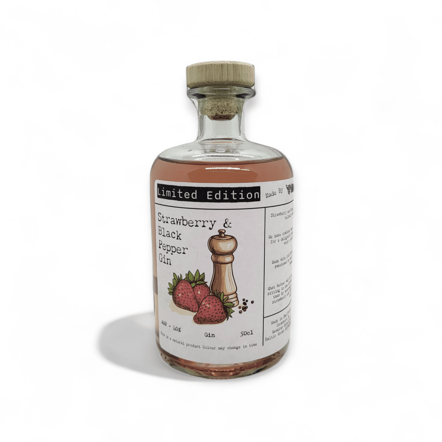 Hawkins Distillery Strawberry and Black Pepper Gin - Limited edition 50cl bottle handmade in Sheffield.